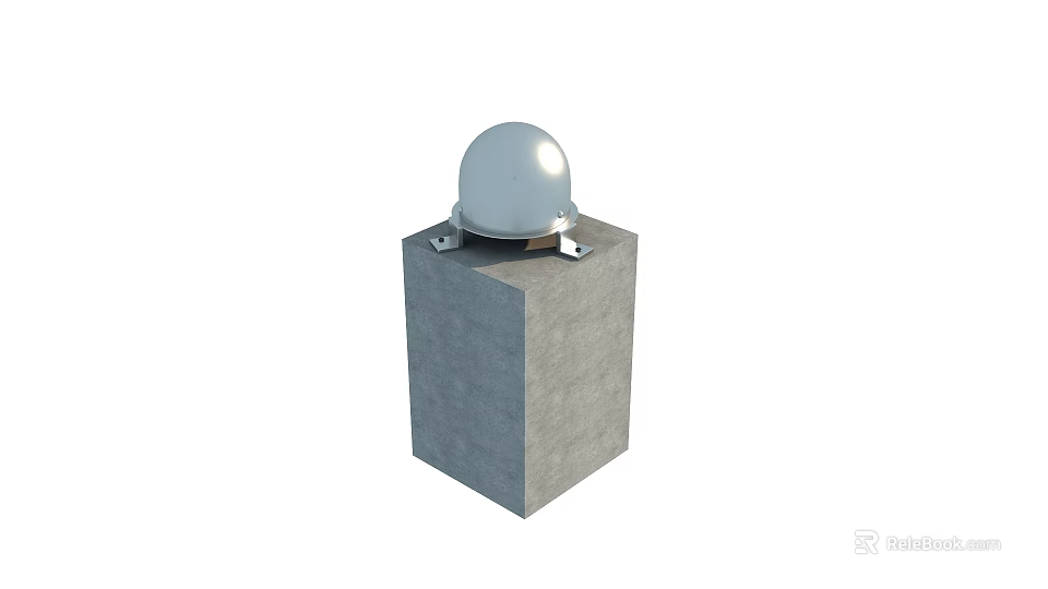 Concrete Block Architectural Component With Silver Dome Mounted On Top 3d model