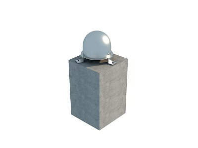 Concrete Block Architectural Component With Silver Dome Mounted On Top 3d model