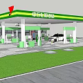 Sinopec Gas Station With Green Yellow Canopy Fuel Pumps And Vehicles On Gray Pavement
