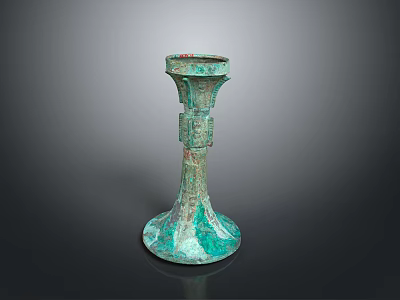 Ancient Chinese Bronze Ware With Green Patina And Intricate Pedestal Design 3d model
