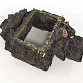 Ancient Square Pit Excavation With Earthen Walls Stone Elements And Vegetation