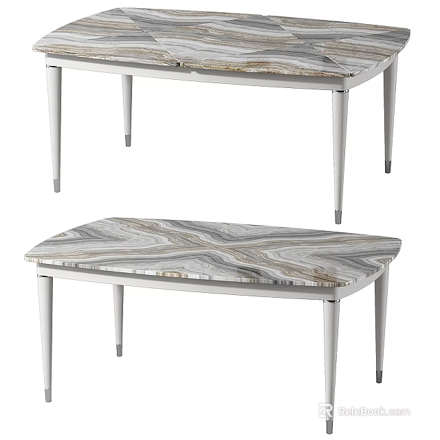 Modern Dining Table with Marble Texture Top and Sleek Metal Legs Design 3d model 