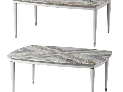 Modern Dining Table with Marble Texture Top and Sleek Metal Legs Design 3d model