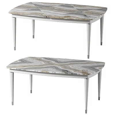 Modern Dining Table with Marble Texture Top and Sleek Metal Legs Design 3d model