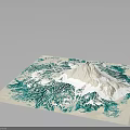 3D Terrain Model With White Mountain Peak And Turquoise Green Textured Surroundings