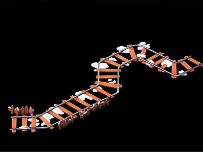 Toy Train Track Curved Design Featuring Orange Rails And White Accessories 3d model