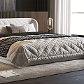 Modern Bedroom Interior With White Bed Dark Wooden Closet And Floor to Ceiling Window