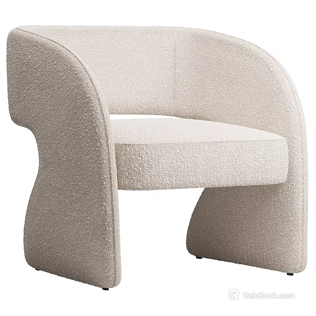 Plush Beige Modern Leisure Chair With Curved Armrests And Unique Base 3d model 