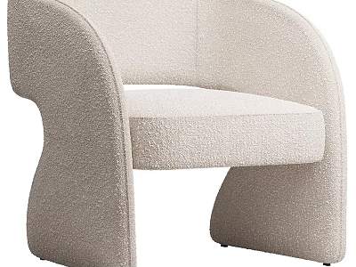Plush Beige Modern Leisure Chair With Curved Armrests And Unique Base 3d model