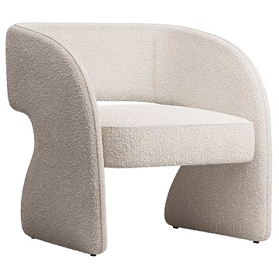 Plush Beige Modern Leisure Chair With Curved Armrests And Unique Base 3d model