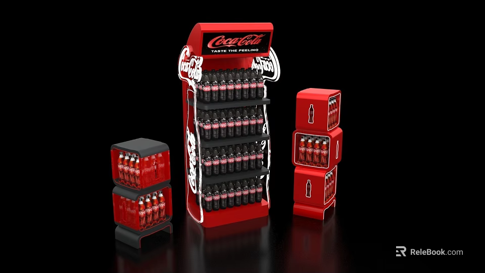 Coca Cola Red Display Shelves With Multiple Sizes For Beverage Products 3d model 