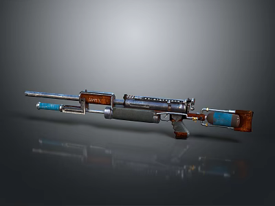 Tactical Rifle With Blue And Wooden Parts Metal Barrel And Scope Attachment 3d model