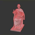 Woman Statue Sitting On Throne Holding Scepter And Basket In Stone
