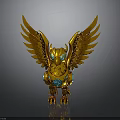 Golden Eagle Shaped Mechanical Figurine With Spread Wings Glowing Eyes And Gemstone Details