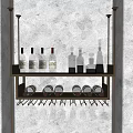 Stylish Wall Mounted Wine Rack With Red And Clear Wine Bottles And Hanging Glasses