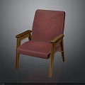 Red Upholstered Chair With Wooden Armrests And Sturdy Legs Design