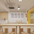 Bright Children's Activity Room With Wooden Shelves Green Wall And Tree Structure