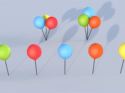 Colorful Balloons In Various Colors Arranged On Sticks With Shadows 3d model