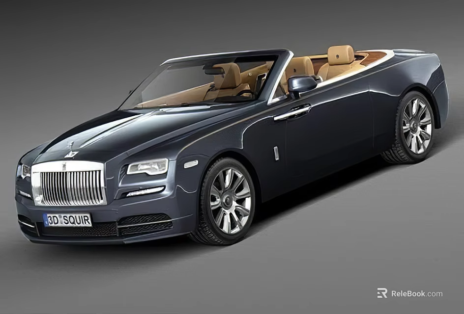 Dark Blue Rolls Royce Convertible With Brown Interior And Open Top Design 3d model 