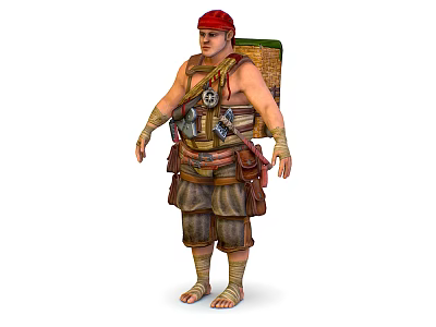 Fantasy Character With Red Headscarf Backpack And Beast Creature Companion 3d model
