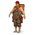 Fantasy Character With Red Headscarf Backpack And Beast Creature Companion