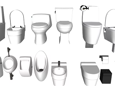 Different Types Of Toilets With Wall Mounted Floor Standing And Urinal Designs 3d model