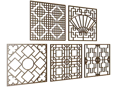 Traditional Chinese Decorative Room Dividers With Geometric And Fan Shaped Patterns 3d model