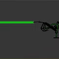 Futuristic Robot Character With Green Laser Firing And Glowing Parts