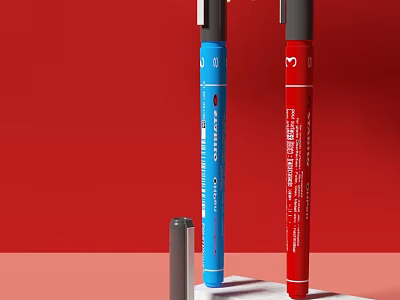 Stylish Colored Writing Pens With Red Blue Bodies And Gray Accent Caps 3d model