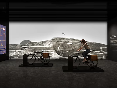 Cultural Center Interactive Bicycle Experience With Ancient Ruins Projection Background 3d model