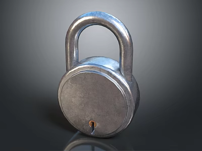 Silver Metal Padlock With Round Body And Keyhole For Secure Locking Purposes 3d model