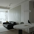 Modern Apartment With Sea View Black Leather Sofa White Round Dining Table And Minimalist Design