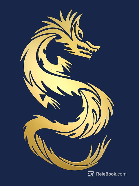 Golden Dragon Carving Artwork On Dark Blue Background With Intricate Patterns 3d model 