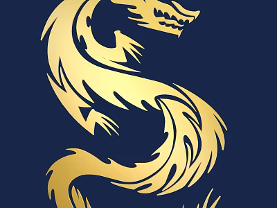 Golden Dragon Carving Artwork On Dark Blue Background With Intricate Patterns 3d model