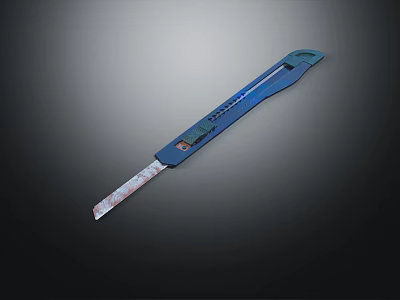 Blue Utility Knife With Sharp Steel Blade And Ergonomic Handle Design Features 3d model