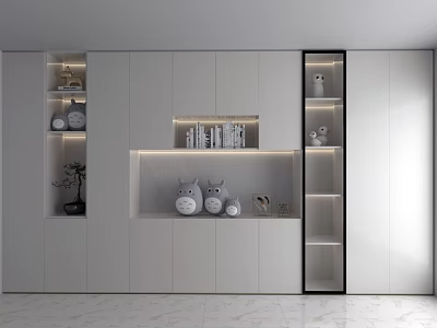 Modern Minimalist Sideboard Design With LED Lighting Open Shelves And Decorative Items 3d model