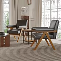 Stylish Wooden Frame Leather Armchairs For Bright Elegant Modern Cozy Living Room Interior Decor