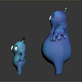 Large And Small Blue Creatures With Green Antennas And Body Stars
