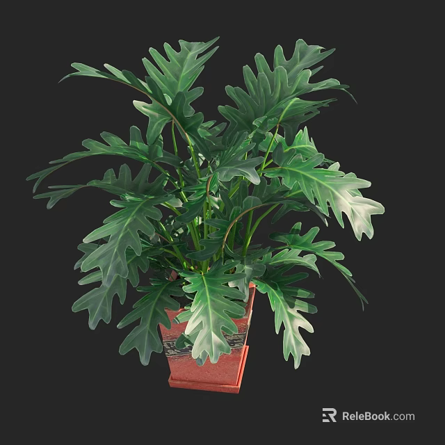 Potted Bonsai Plant With Green Lobed Leaves In Square Clay Pot 3d model 
