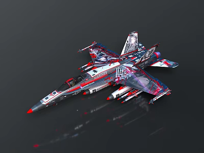 Colorful Cosmic Aerospace Fighter Model With Complex Patterns On Dark Background 3d model