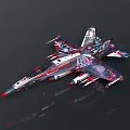 Colorful Cosmic Aerospace Fighter Model With Complex Patterns On Dark Background