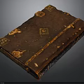 Antique Leather Book Sculpture With Intricate Carved Metal Decorations And Worn Details