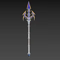 Magical Fantasy Spear Weapon With Purple Golden Flame Decorations And Intricate Design