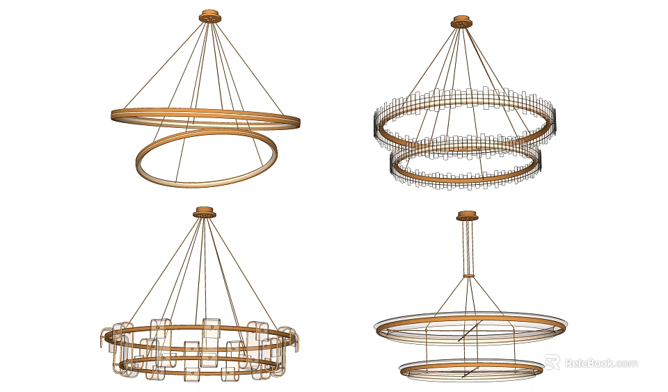 Modern Double Circle Chandelier Design With Metal Wire Frames And Hanging Structure 3d model