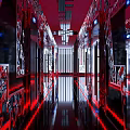 Modern Luxurious Bar Corridor With Red Lighting Black Decor Mirrors And Carvings