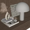 Decorative Ornament Set With White Mushroom Lamp Vase Pampas Grass Golden Ornament And Books