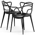 Modern Dining Table and Chair Set with Marble Top and Black Curved Backrest Chairs