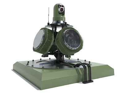 Green Military Weapon With Twin Circular Components And Stable Base Antenna Structure 3d model