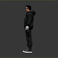 Man In Black Hoodie And Pocketed Vest With Dark Pants White Gloves And Sneakers