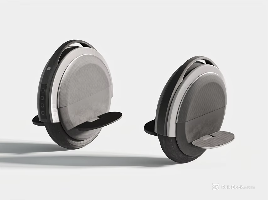 Modern Electric Unicycles With Sleek Black Gray Design And Foot Pedals 3d model 